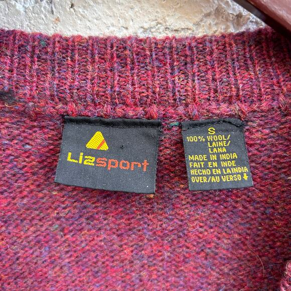 VTG Liz Claiborne 100% Wool Maroon Long Cardigan Sweater Small (oversized) - Picture 3 of 4